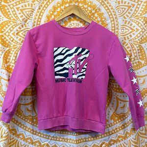 MTV Pink and Zebra long Cropped Sweatshirt Girls Size: XL